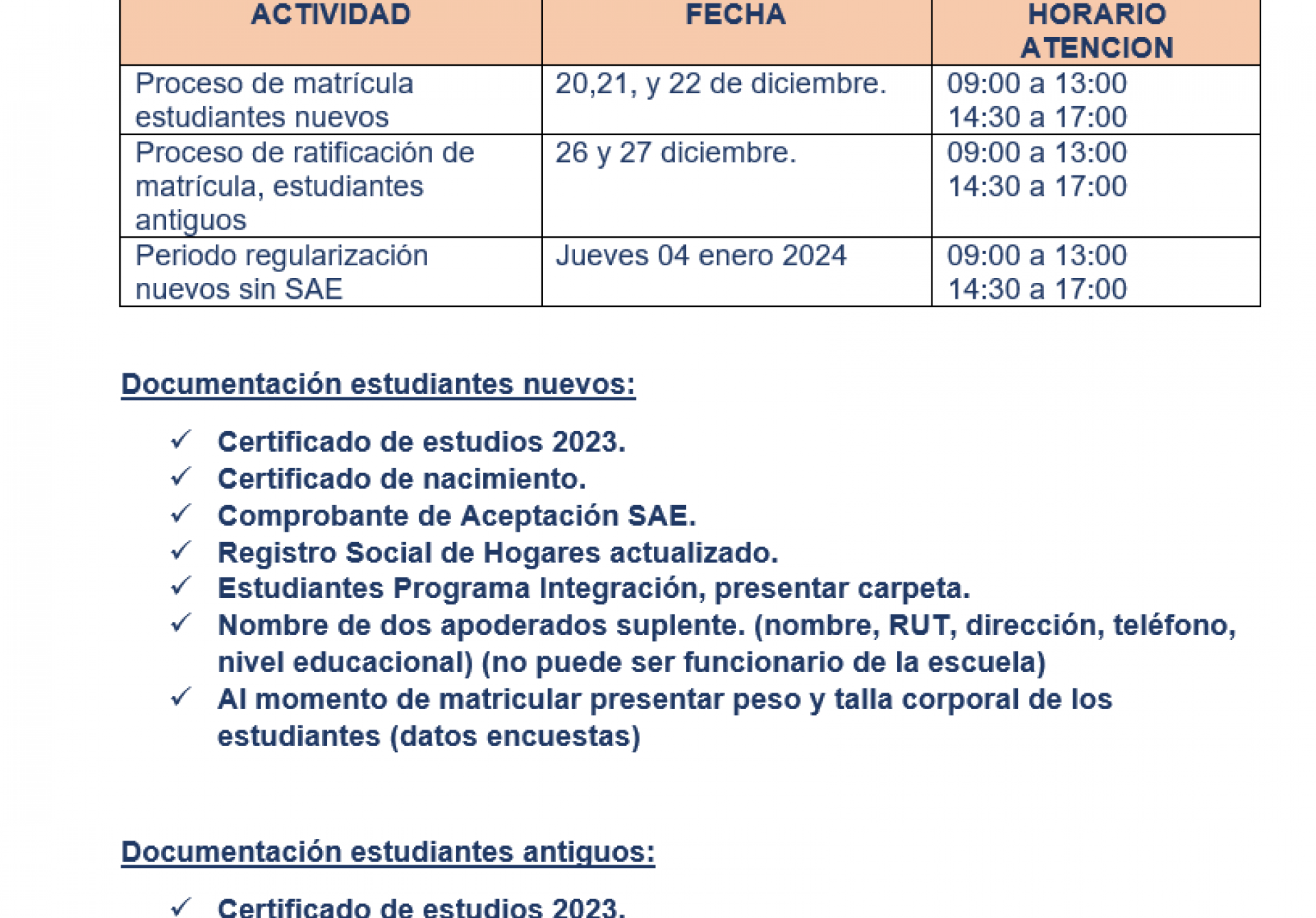 Fechas Matriculas 